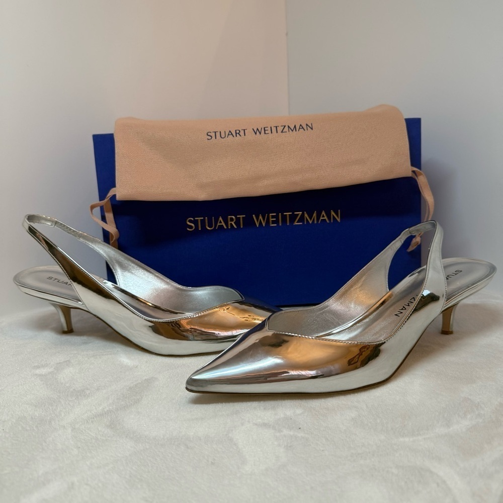 Stuart Weitzman Eva 50 Silver Slingback Heels - Picture 3 of 8